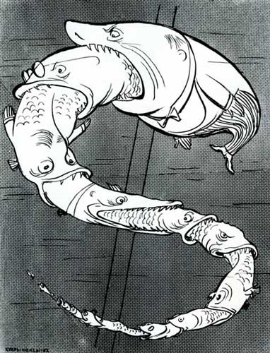 Карикатура Кукрыниксы. В мире акул