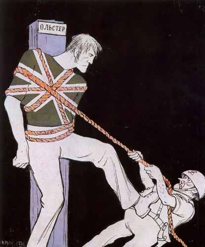 Карикатура Кукрыниксы. Как ни опутывай народ,Он цепи рабства разорвет